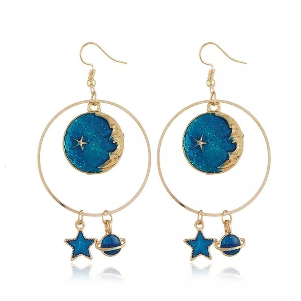 CELESTIAL MOON & STAR EARRINGS WITH CHARM DANGLES